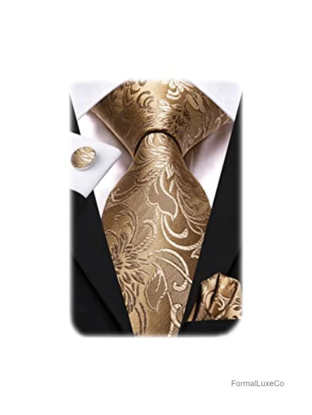 Silk Tie Set with Pocket Square and Cufflinks, Formal Business Accessory for Men